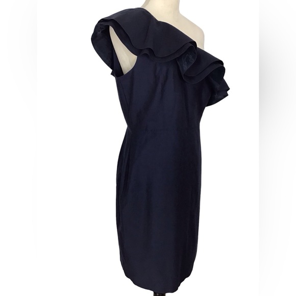 J Crew Navy Blue One Shoulder Ruffle Dress NWT Size 10 NEW - Picture 4 of 10